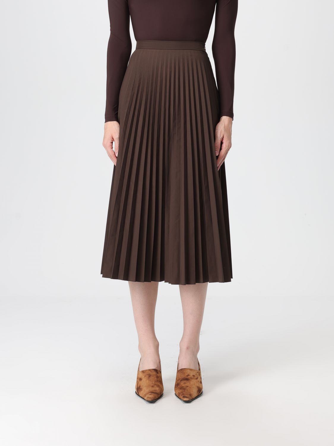 Mm6 Maison Margiela Pleated Longuette Skirt With Side Zipper Closure In Brown