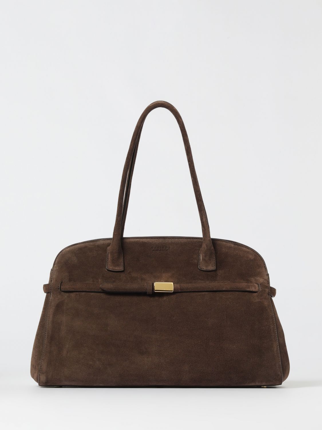 Orciani Brown Suede Leather Bag With Handles In Gray