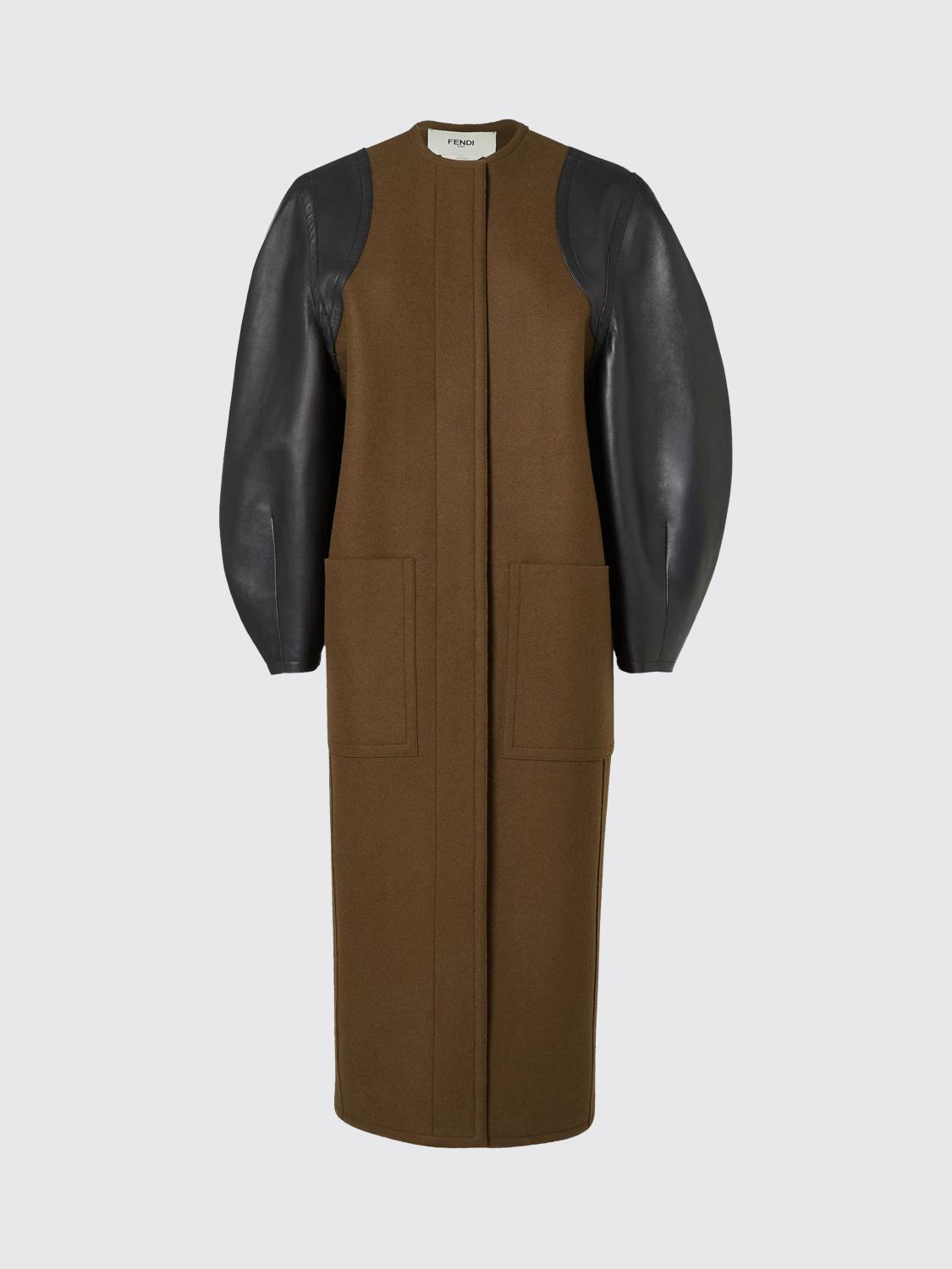 FENDI Cappotto in lana e pelle