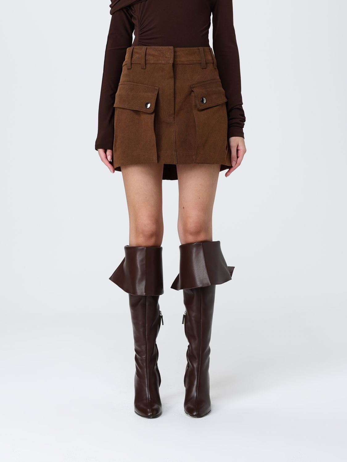 The Andamane Structured Mini Skirt In Soft Suede-like Fabric In Brown