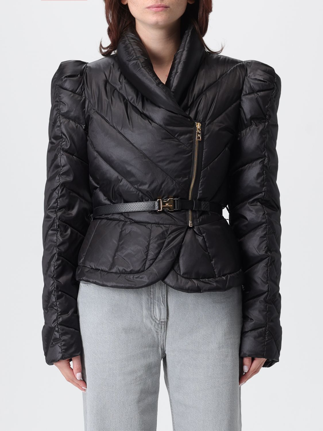 Elisabetta Franchi Piumino In Tessuto Vela Con Baschina Nero In Black