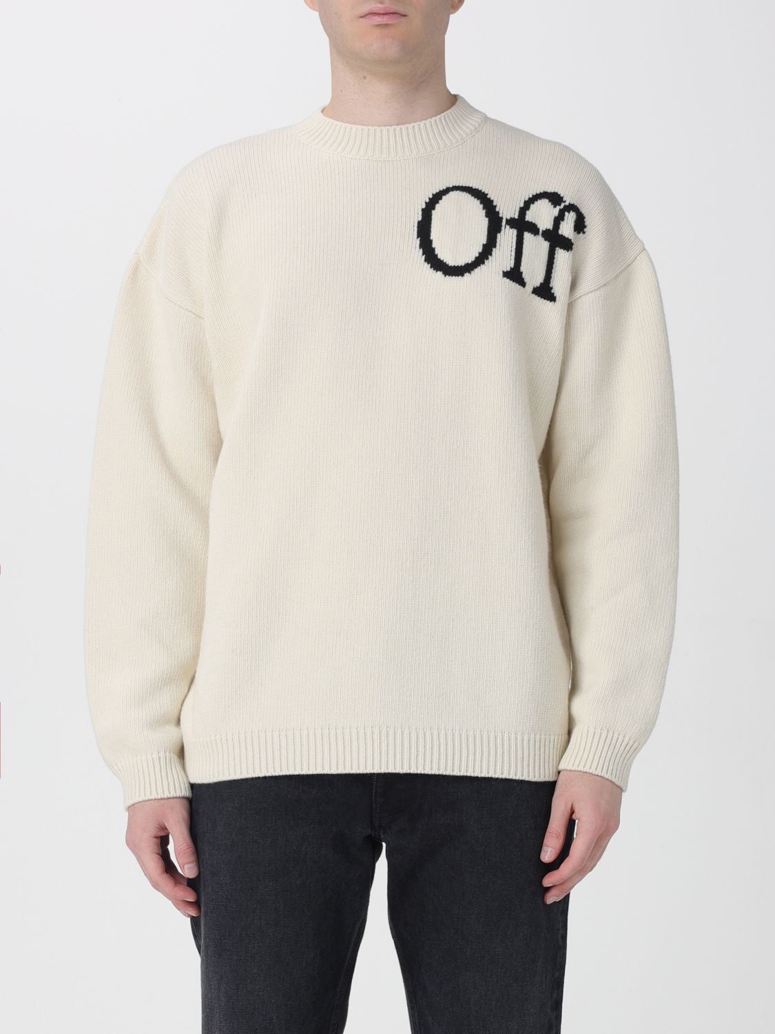 Off-white Classic White Knit Sweater With Round Neckline In White