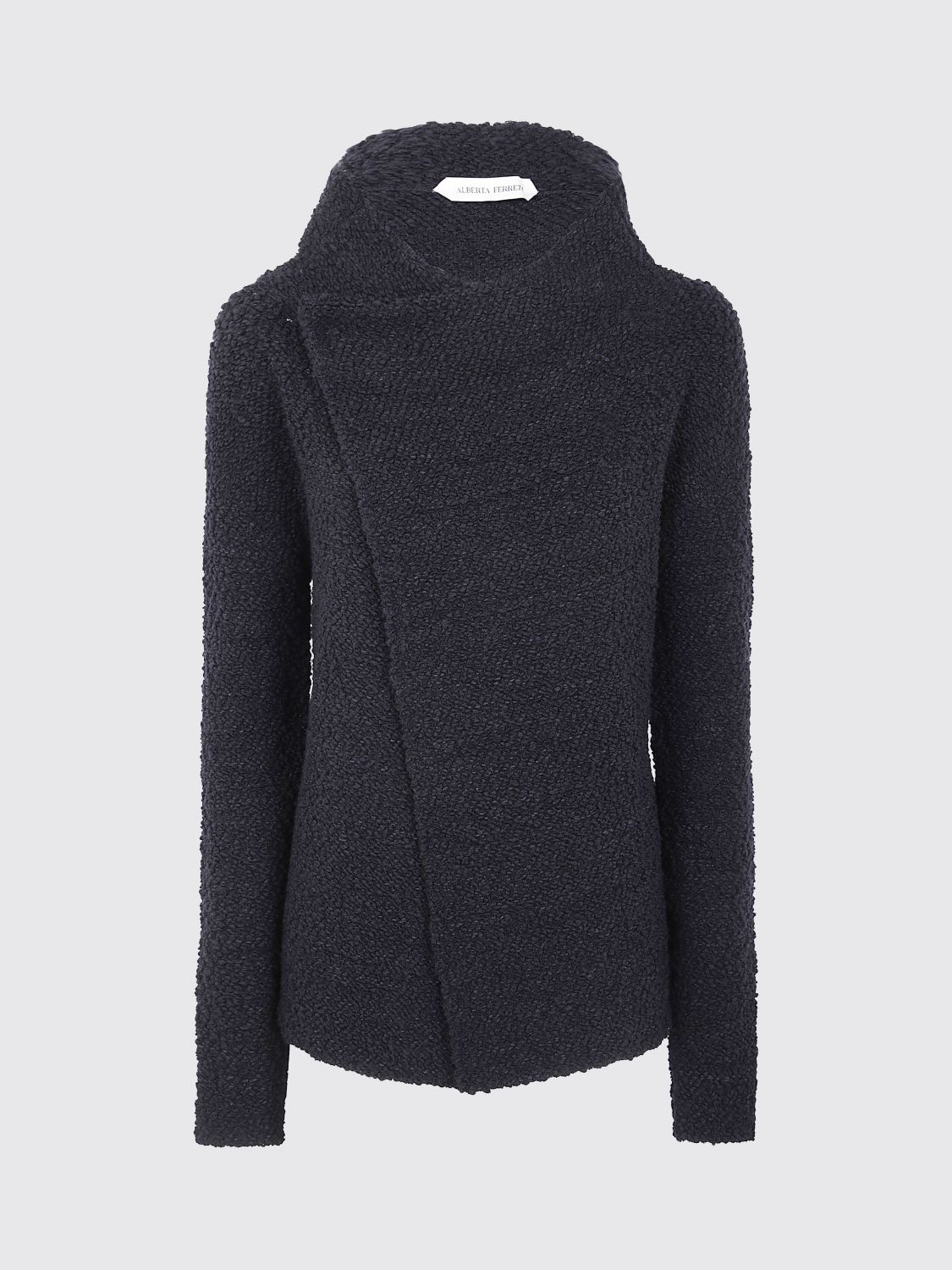 Alberta Ferretti Asymmetric Wool Blend Jacket With High Neck In Black