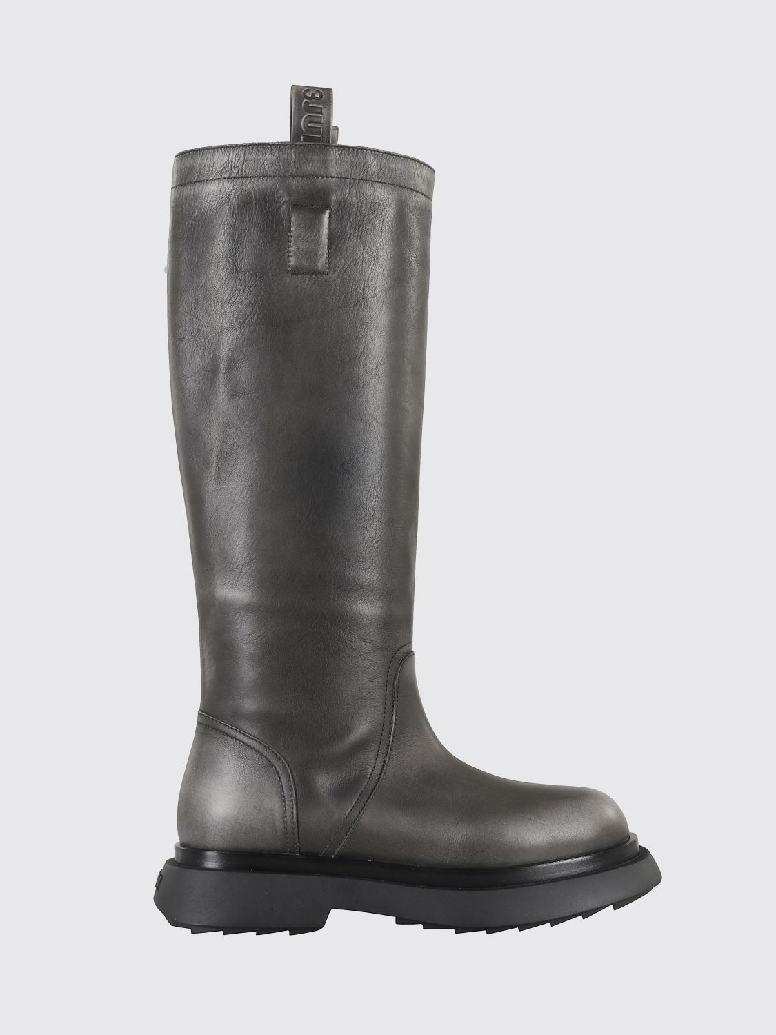 3juin Tall Leather Boots With Rugged Sole In Black