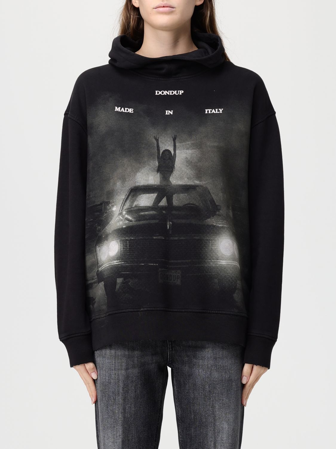 Dondup Relaxed Fit Graphic Print Hoodie In Black