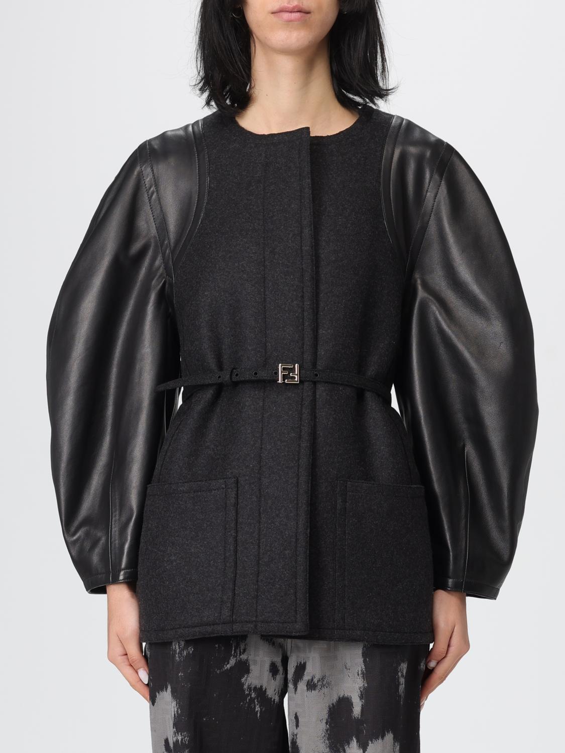 FENDI Cappotto di lana vergine e pelle