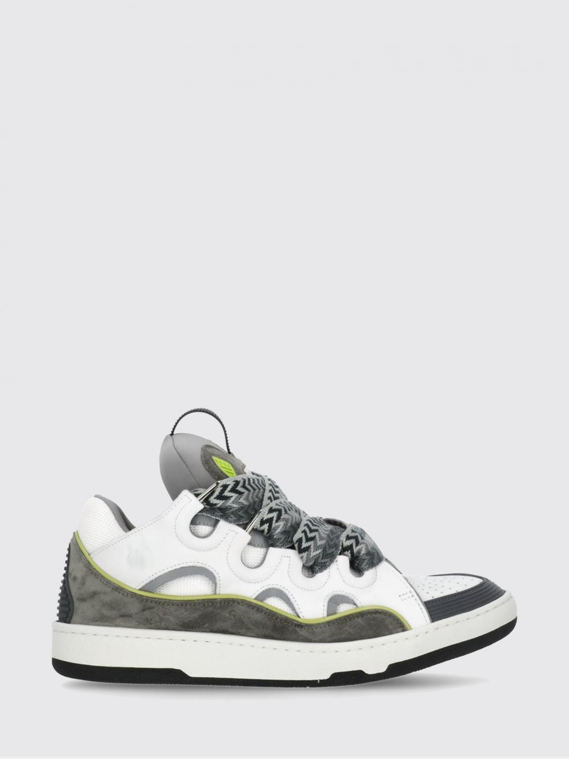 Lanvin Off-white & Gray Curb Leather Sneakers In Multi