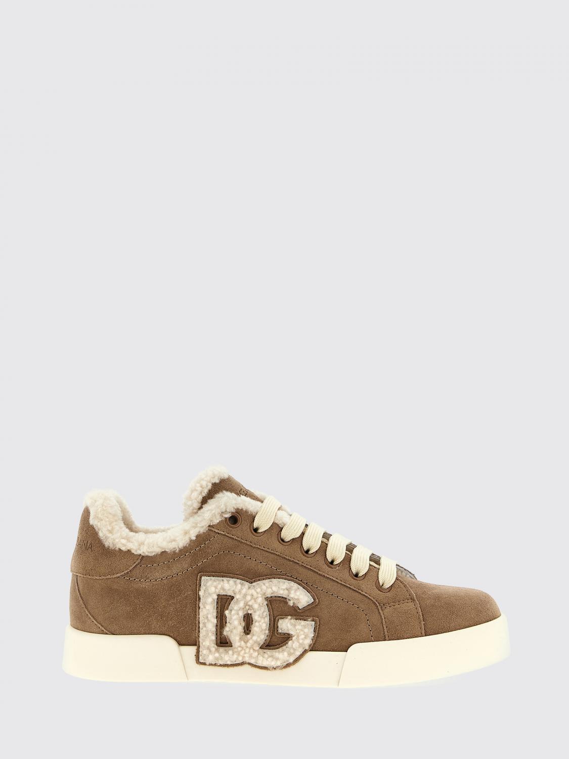 Dolce & Gabbana Portofino Light Sneakers In Calfskin And Sheepskin In Brown