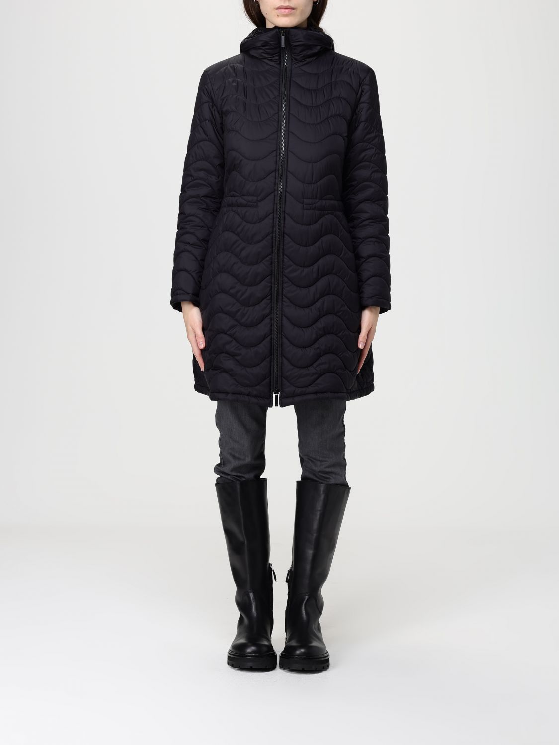 Emporio Armani Nylon Midi Down Jacket In Black