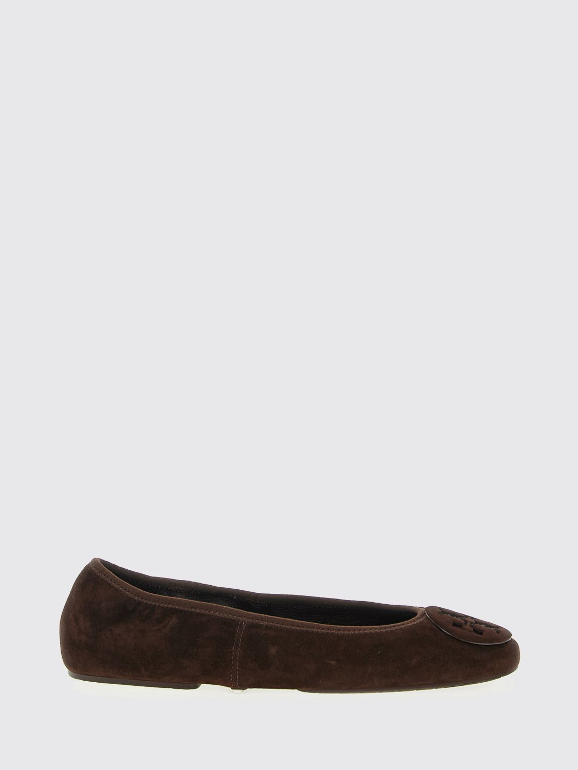 Tory Burch Suede Ballet Flats With Logo Embellishment In Brown