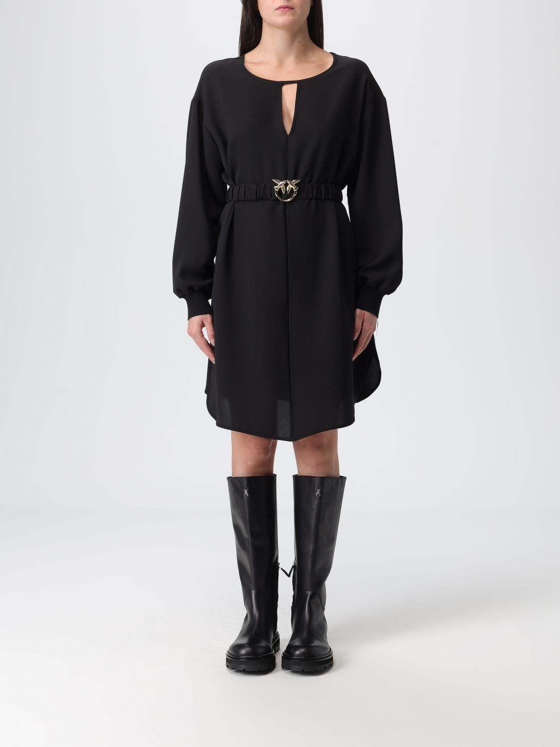 Pinko Dress Woman Color Brown In Black