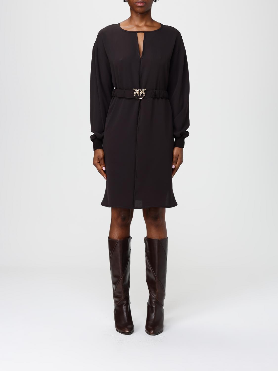 Pinko Dress Woman Color Brown In Black