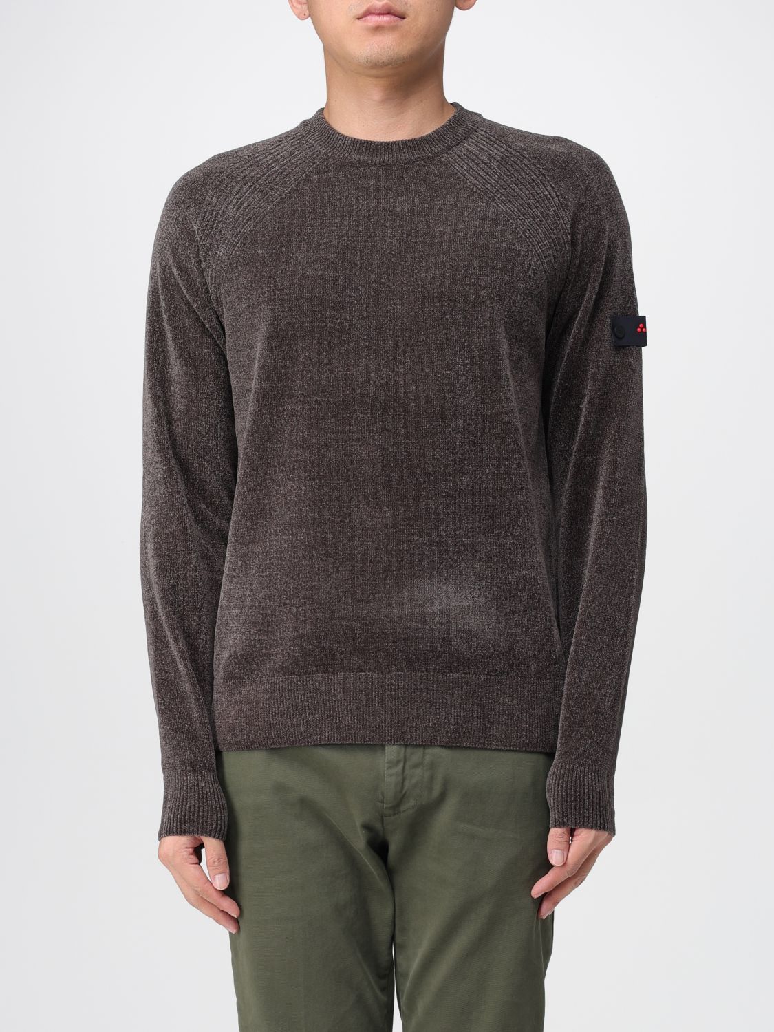 Peuterey Soft Chenille Knit Pullover With Ribbed Details In Brown