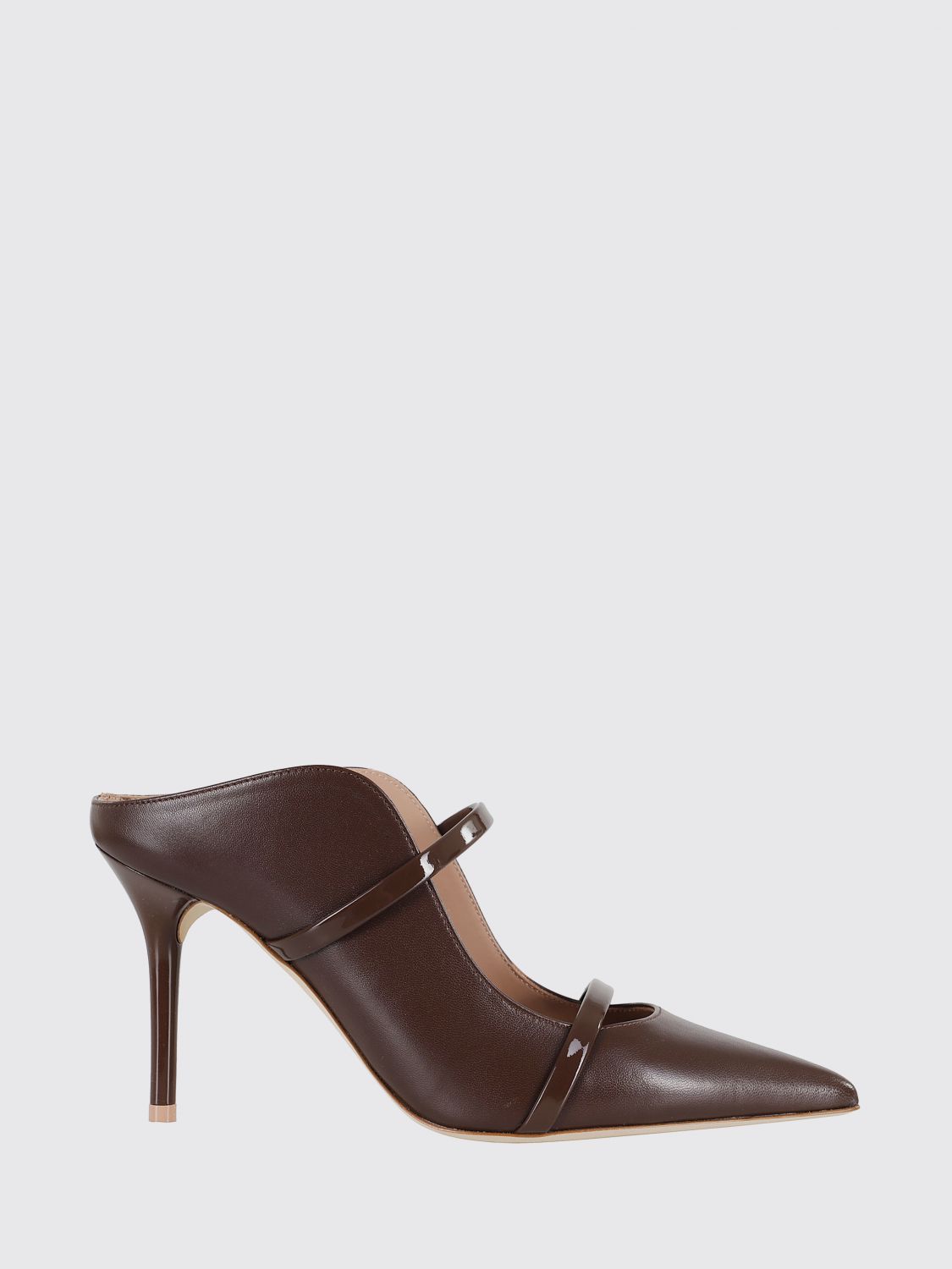 Malone Souliers 85mm Maureen Patent-leather Stiletto Mules In Brown