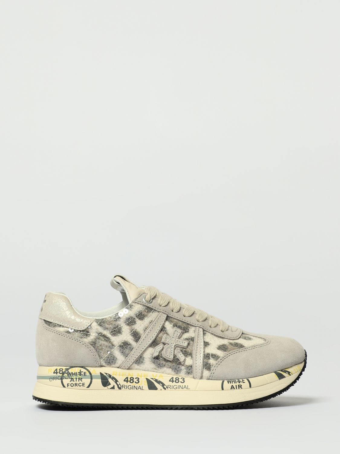 Premiata Beige Suede And Textured Leather Sneakers In Multi