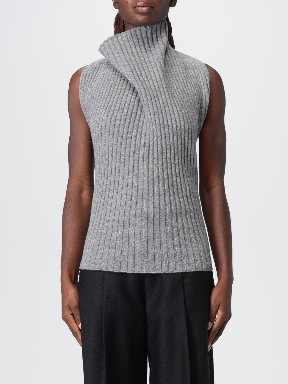 Victoria Beckham Draped Ribbed-knit Wool-blend Top In Gray