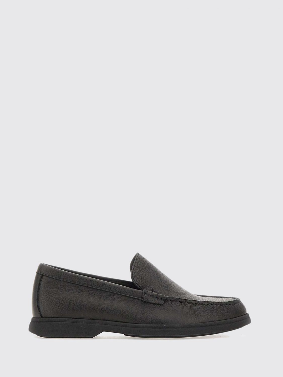 Hugo Boss Tumbled-leather Moccasins With Logo Detail In Black