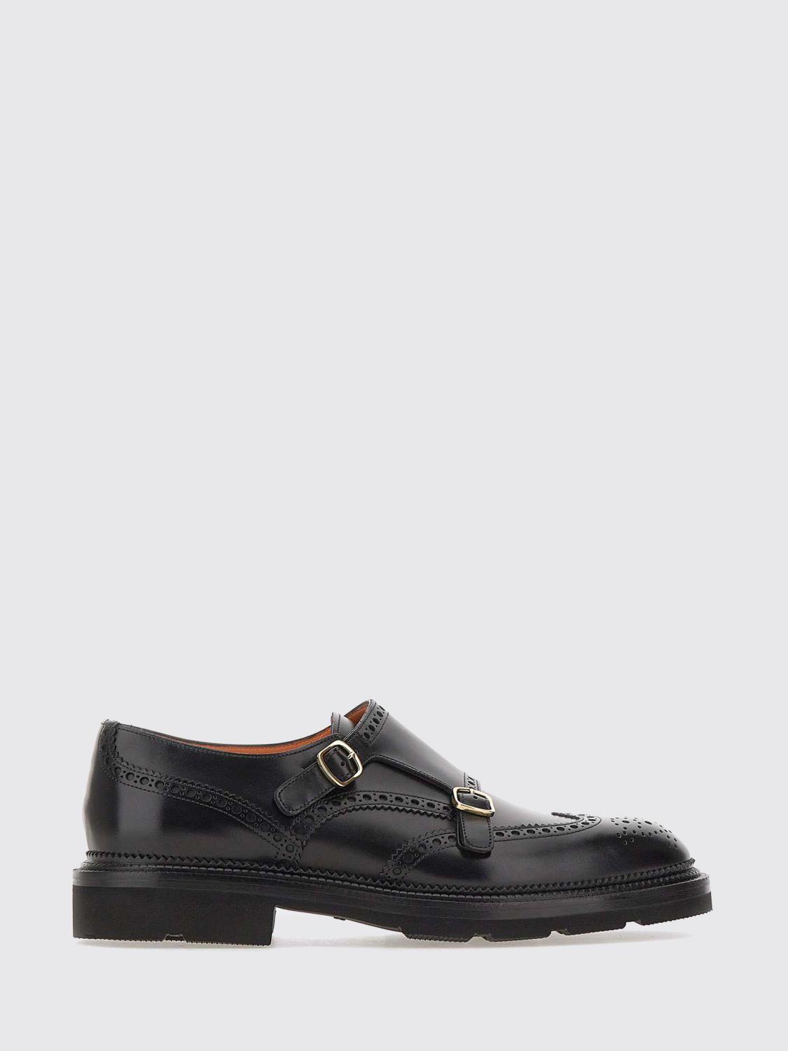 Santoni Leather Brogue-detailing Monk Shoes In Black