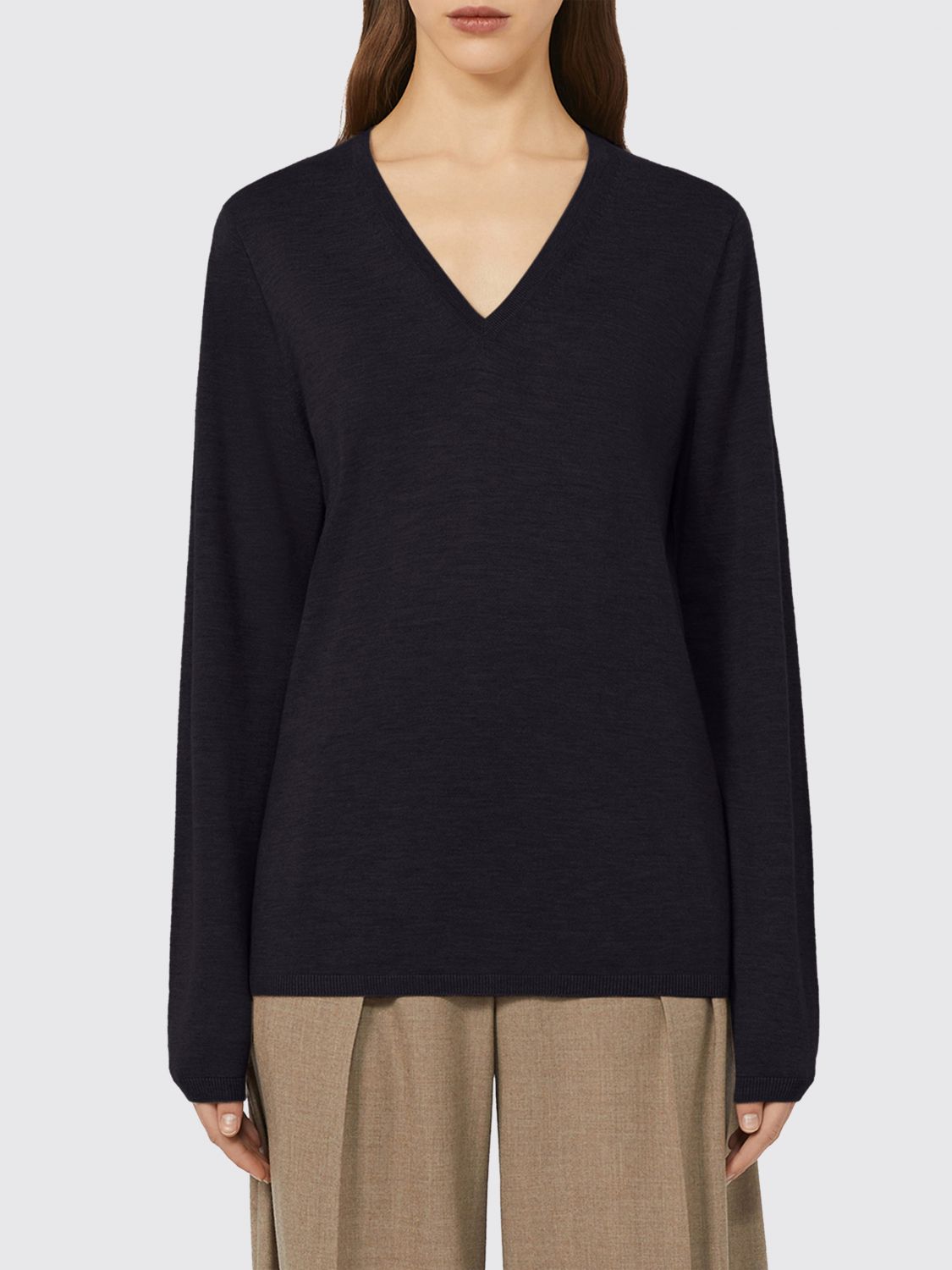 Max Mara Leisure Cavour V-neck Virgin Wool Sweater In Black