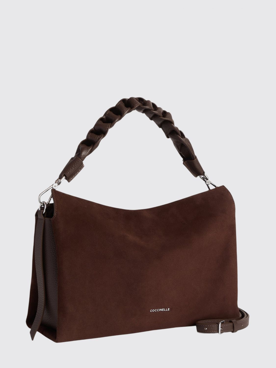 Coccinelle Borsa A Spalla In Camoscio E Pelle Con Grana Boheme Suede Bimaterial Medium In Brown