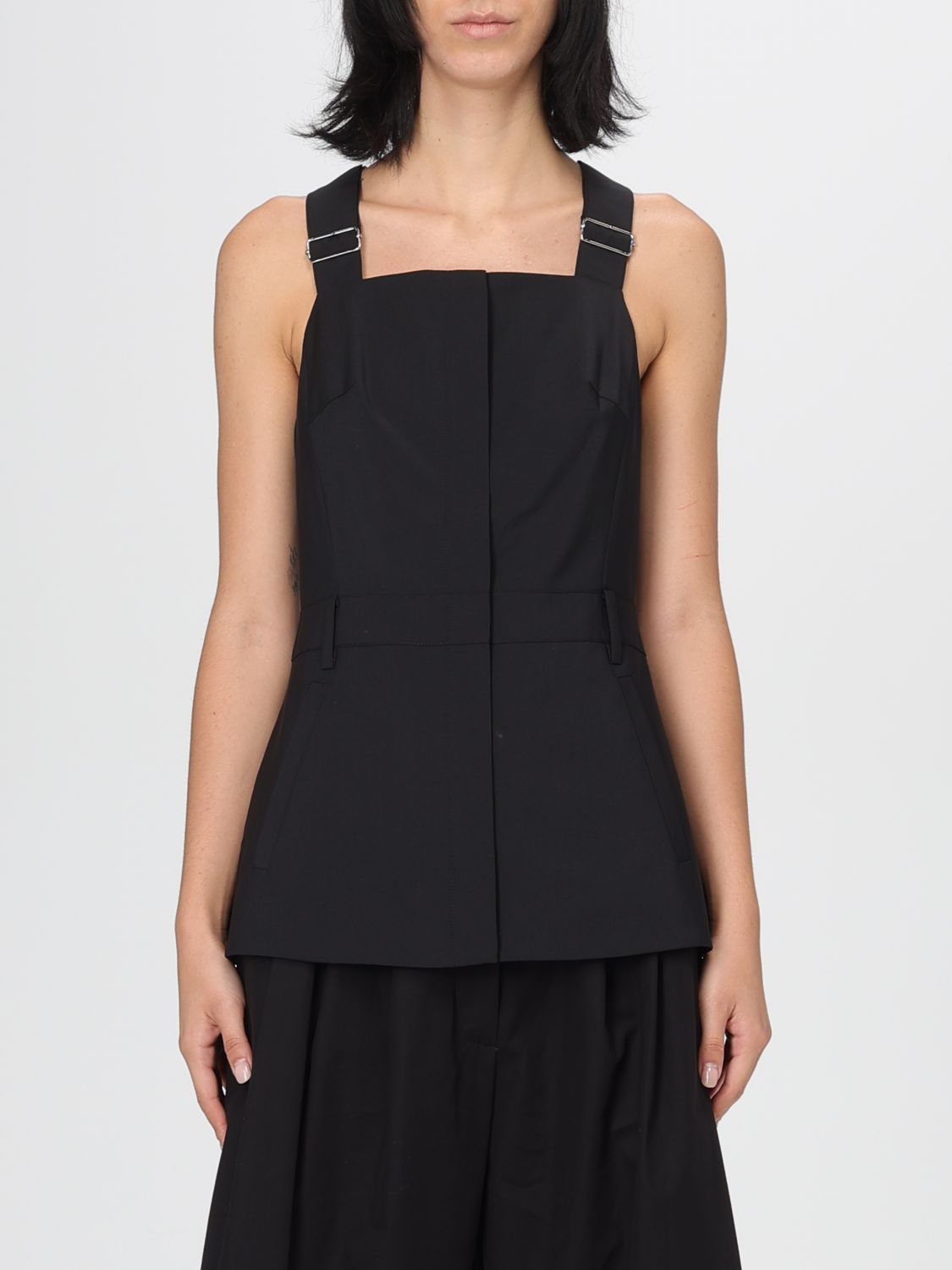 Tibi Recycled Tropical Wool Overall Top In Black In Black