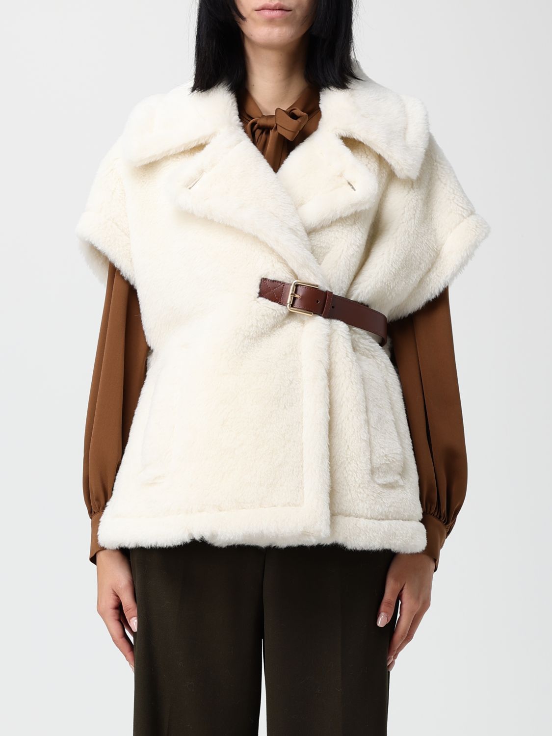Max Mara Newabavo Double-breasted Shearling Coat In White