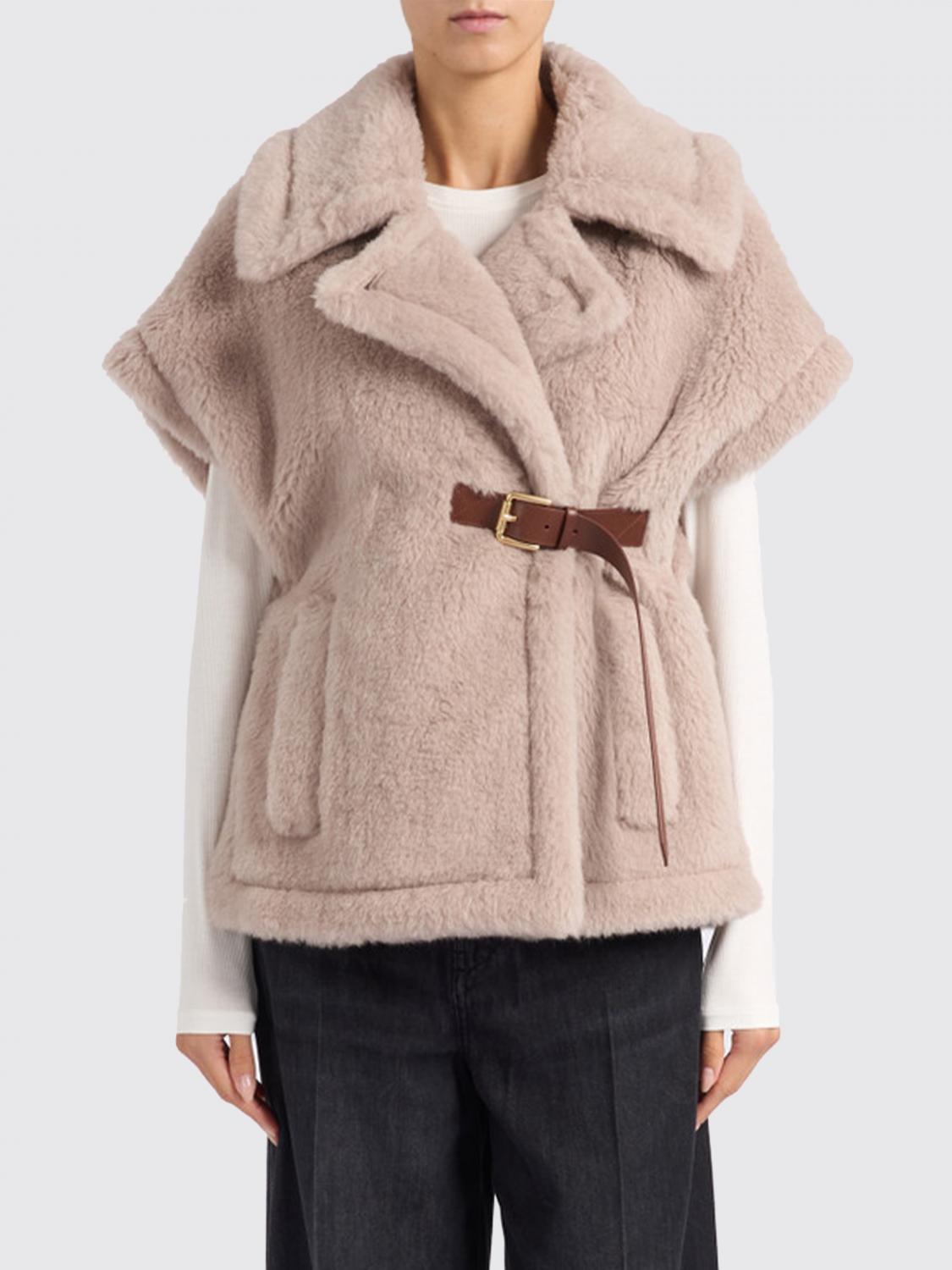 Max Mara Fur Coat  Woman Color Beige In Brown