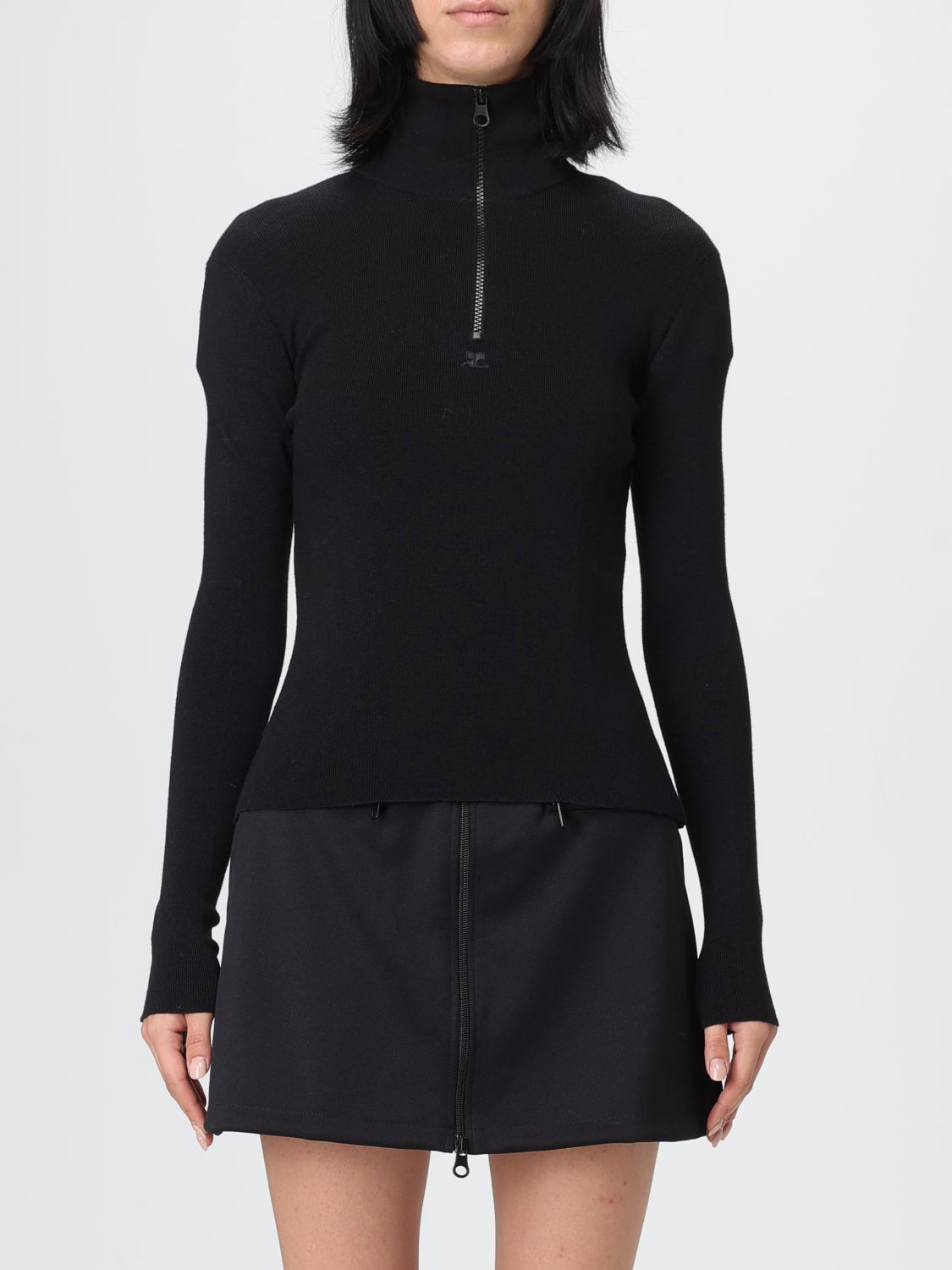 Courrèges Wool Sweater With High Neck And Long Sleeves In Blue