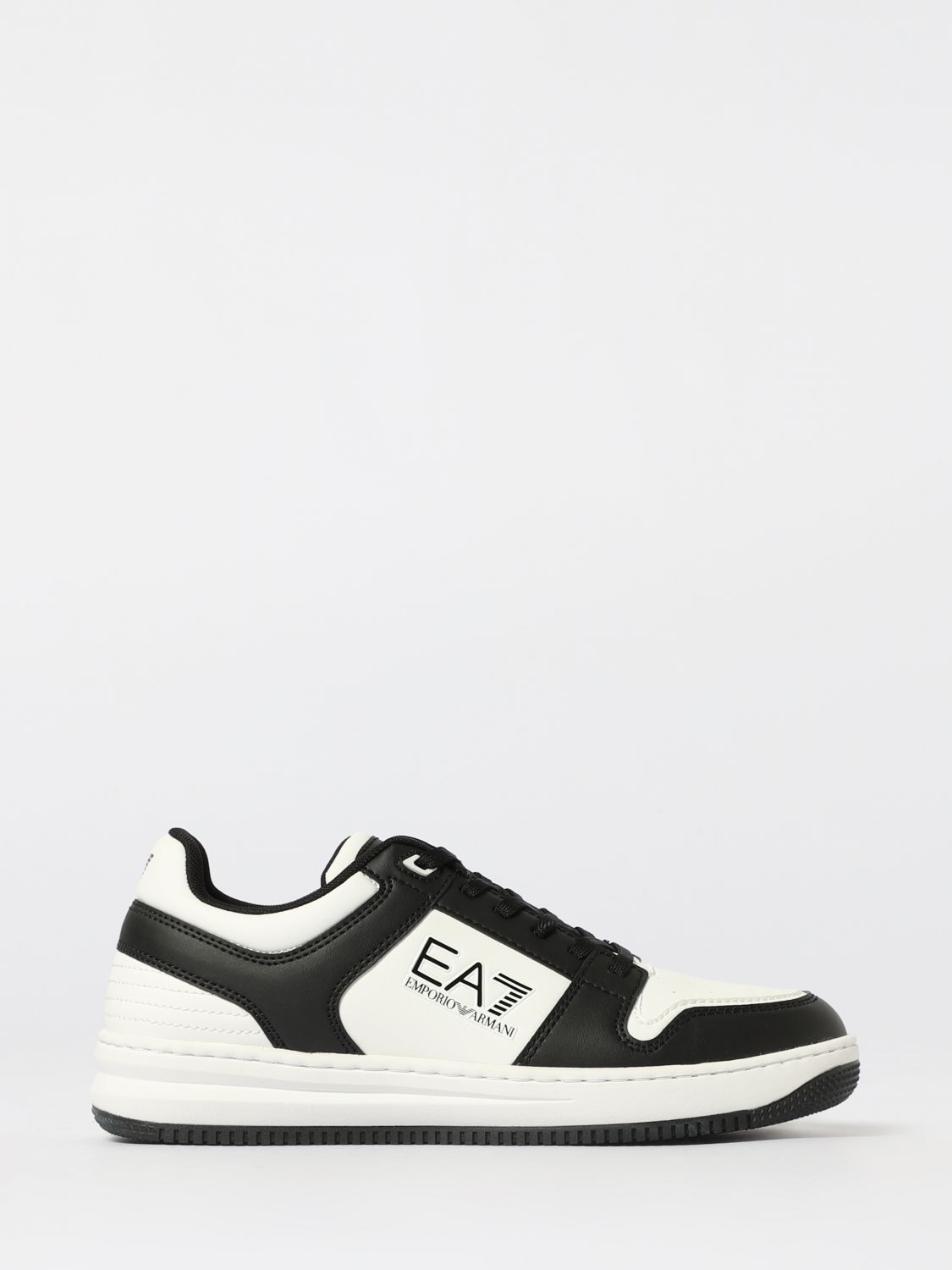 Ea7 Black And White Polyester Sneaker In Black