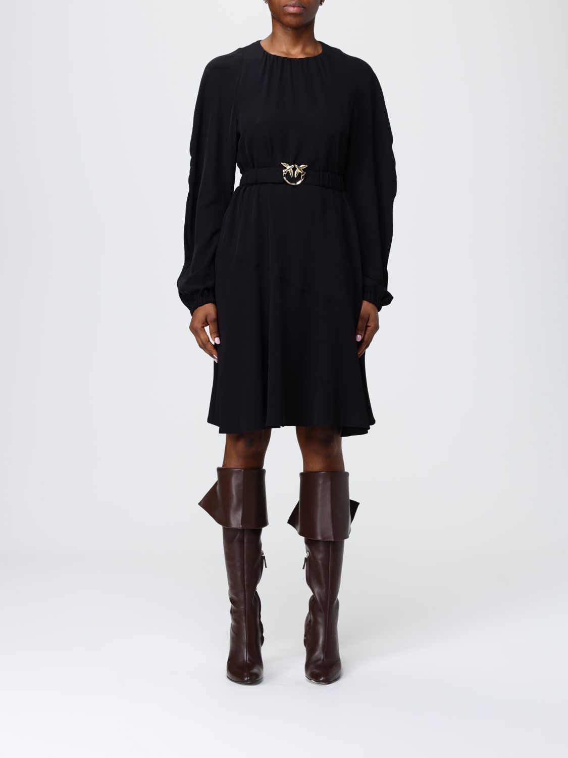 Pinko Love Birds Belted Midi Dress In Black