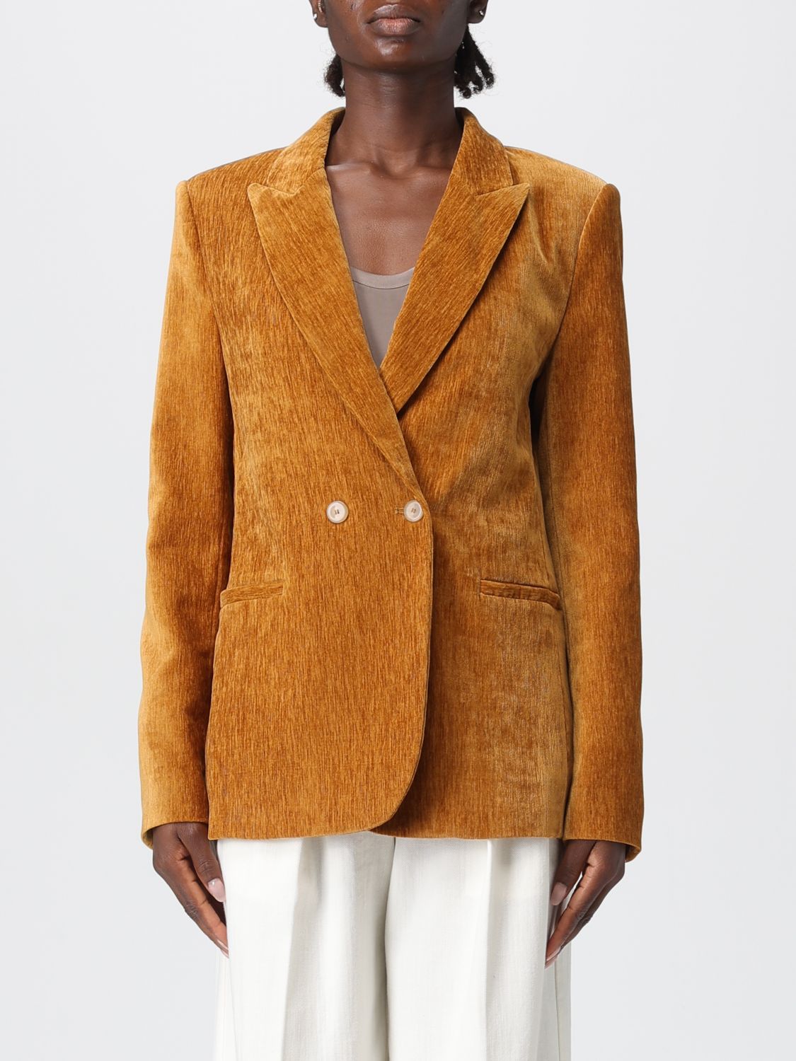 Forte Forte Velvet Double-breasted Jacket Front Pockets In Brown