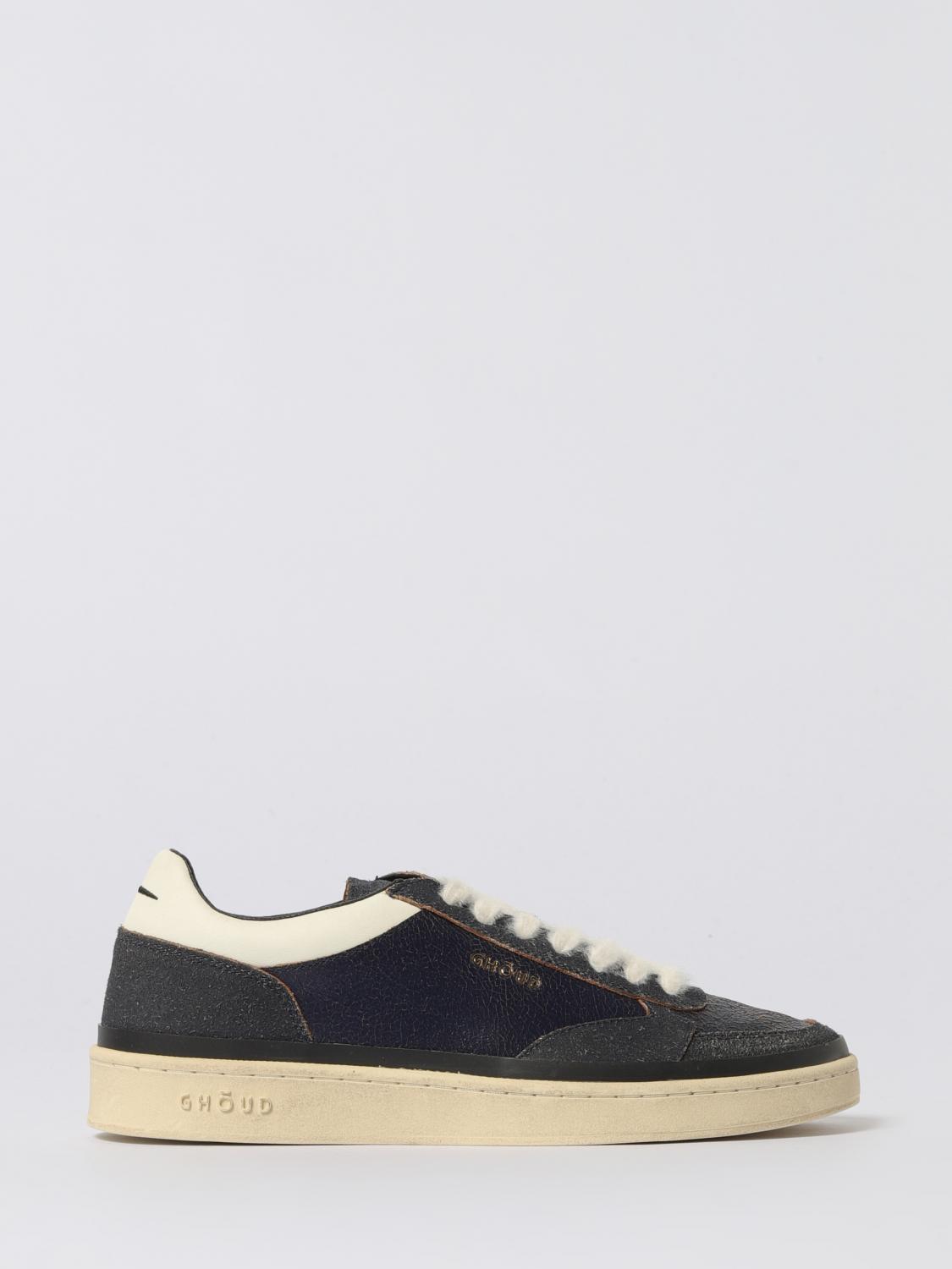 Ghoud Textured Black Leather Low-top Sneakers In Blue