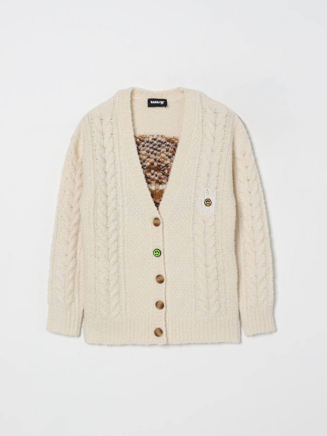 Barrow Cable-knit Appliqué-detail Cardigan In Yellow