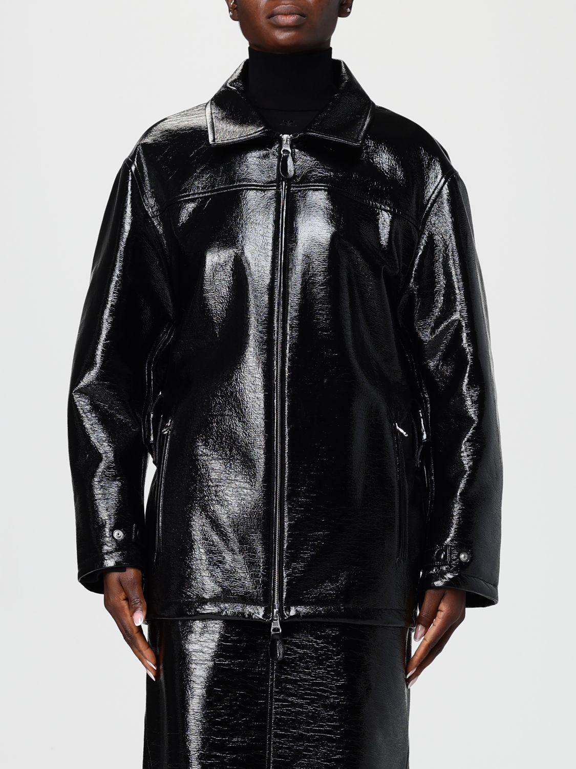 Courrèges Zipped Vinyl Jacket In Black