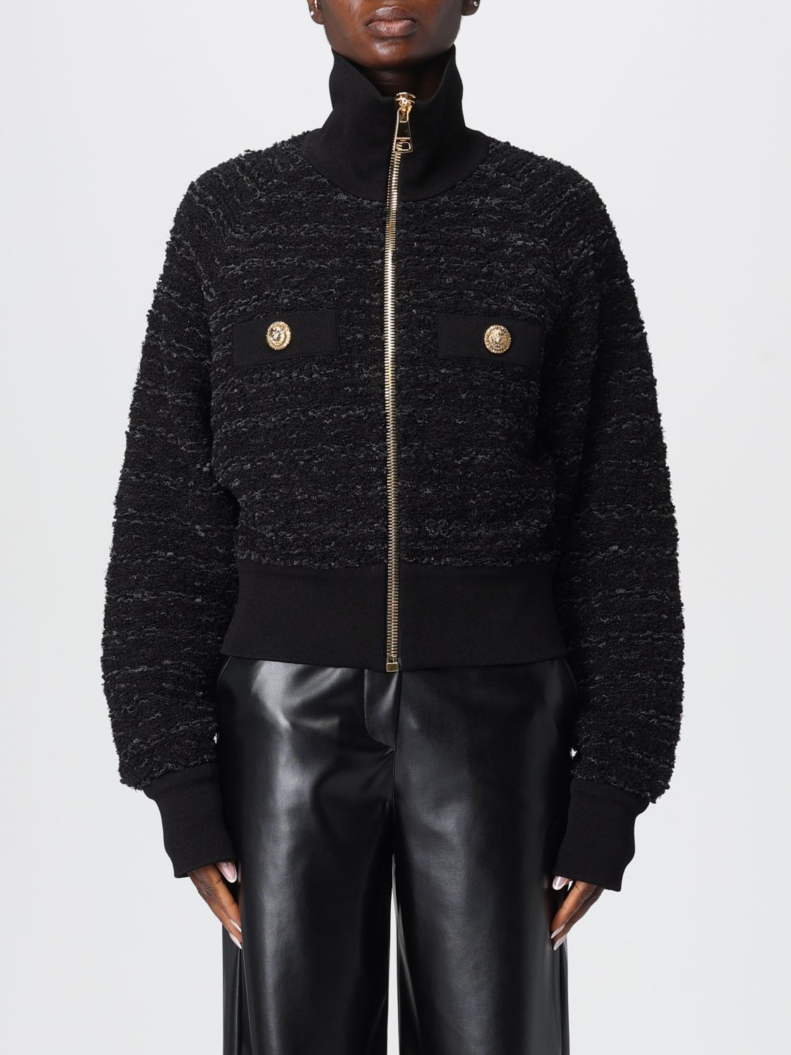 Balmain Tweed Bomber Jacket In Black