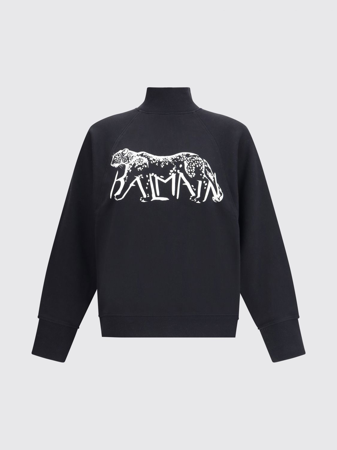 Balmain Leopard Print High-neck Sweatshirt In Black