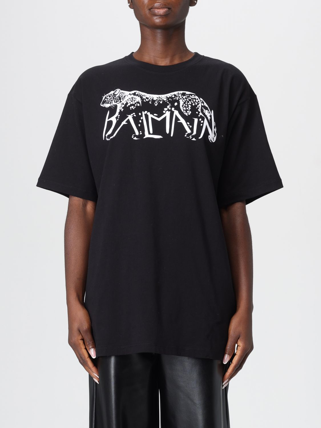 Balmain Leopard Print Cotton T-shirt In Black