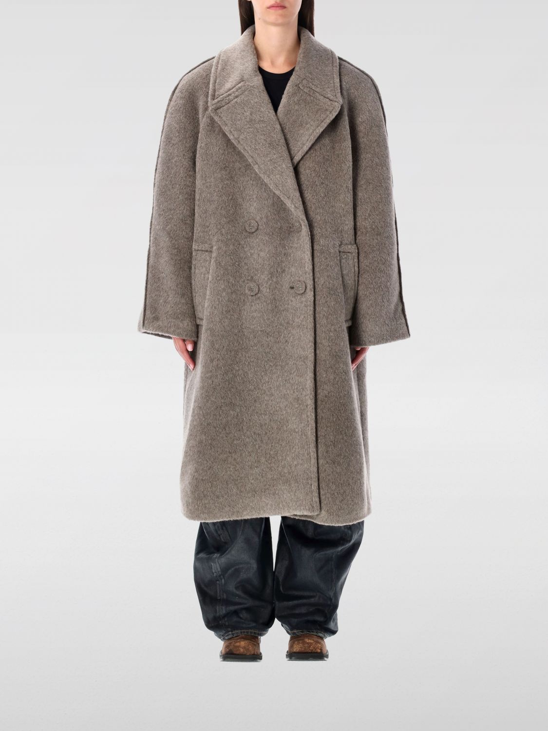 Acne Studios Double-breasted Grey Coat With Wide Notched Collar And Oversized Silhouette In Gray
