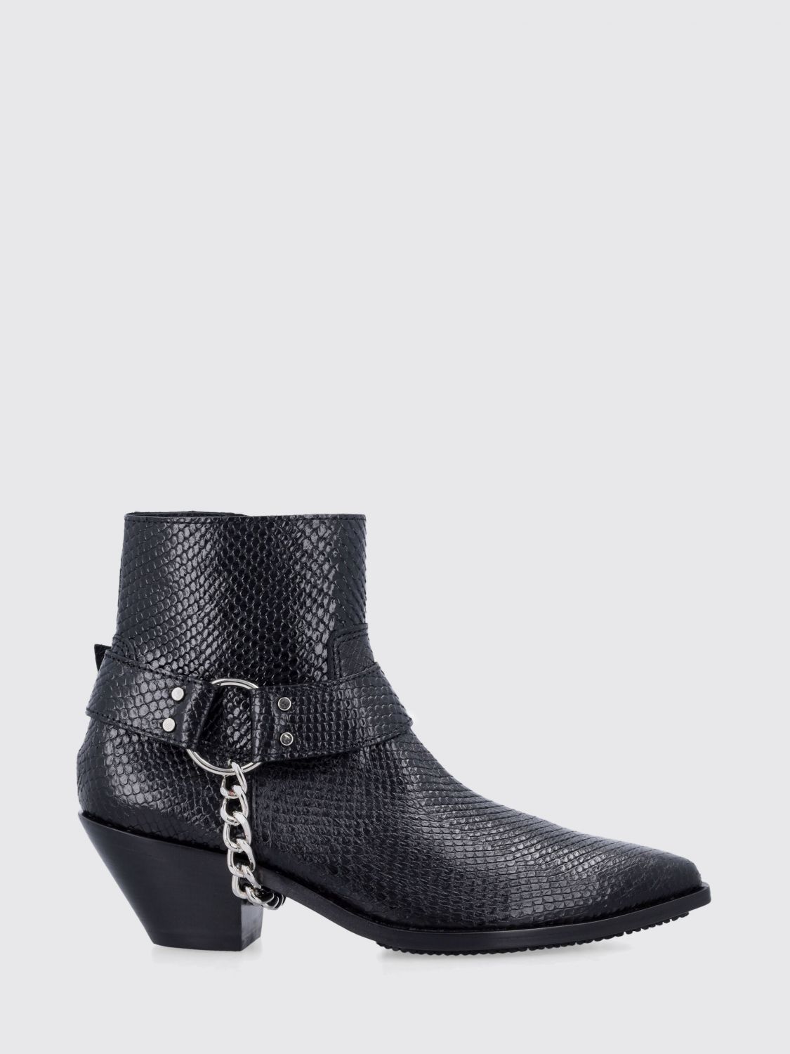 Junya Watanabe Python-effect Leather Western Ankle Boots With Chain In Black