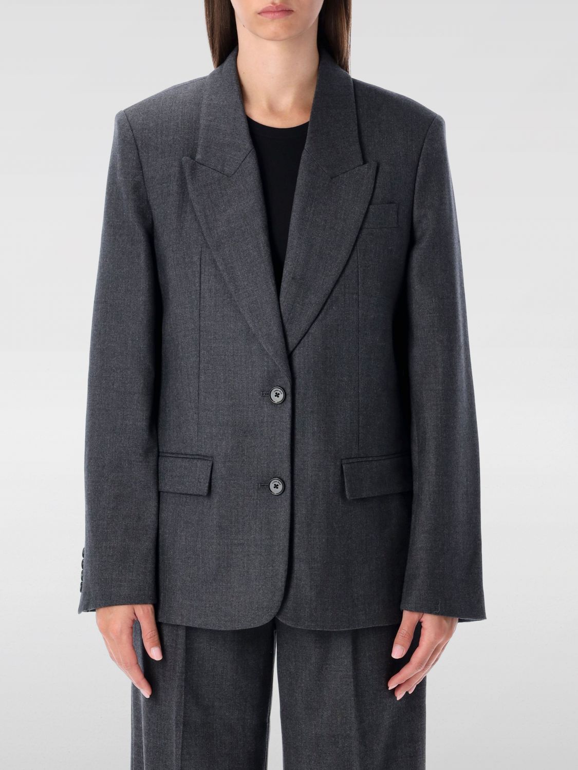 Anine Bing Oversized Dark Grey Wool Blazer In Multi