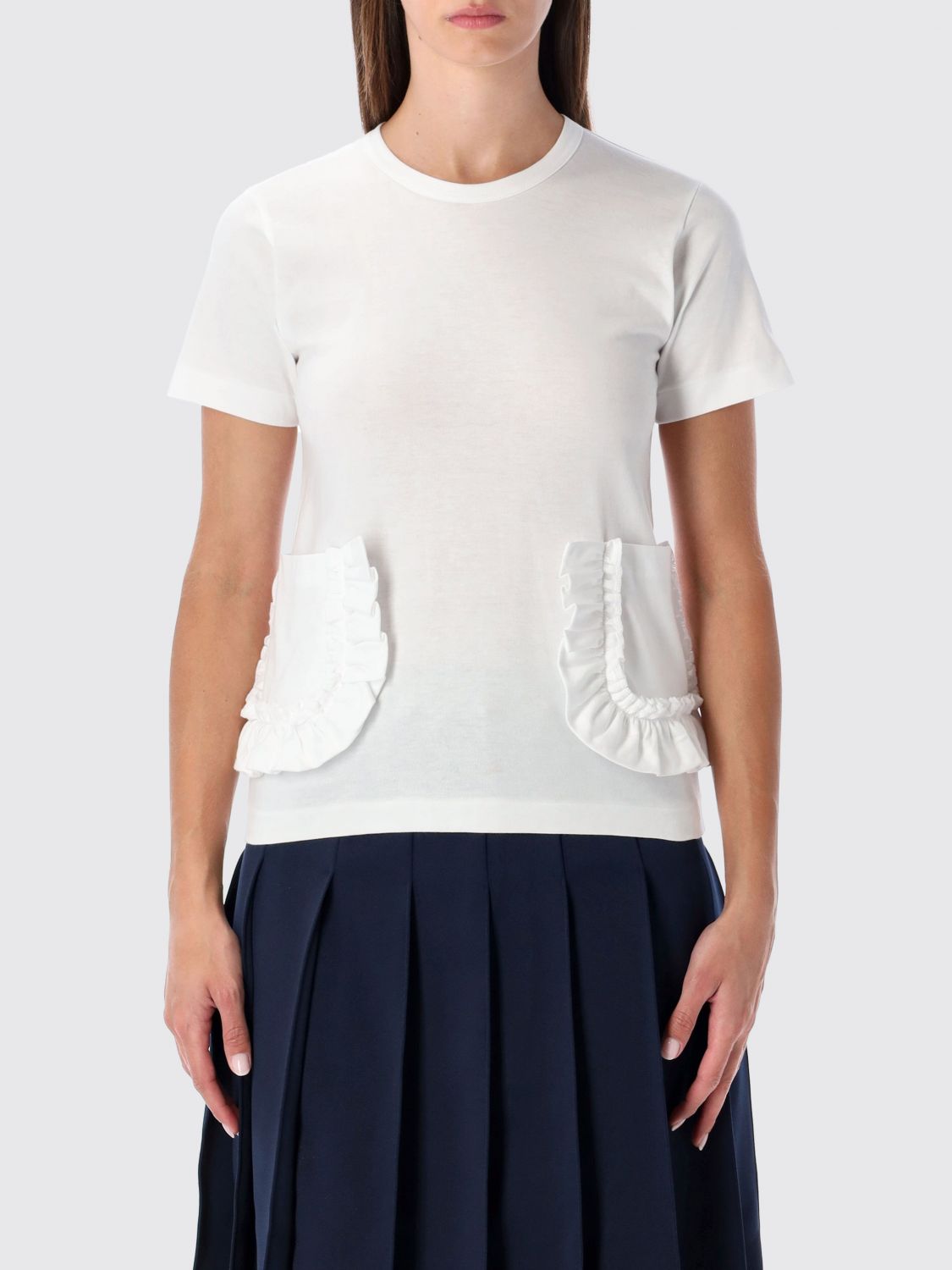 Comme Des Garçons Ruffle Detail Pocket T-shirt In White