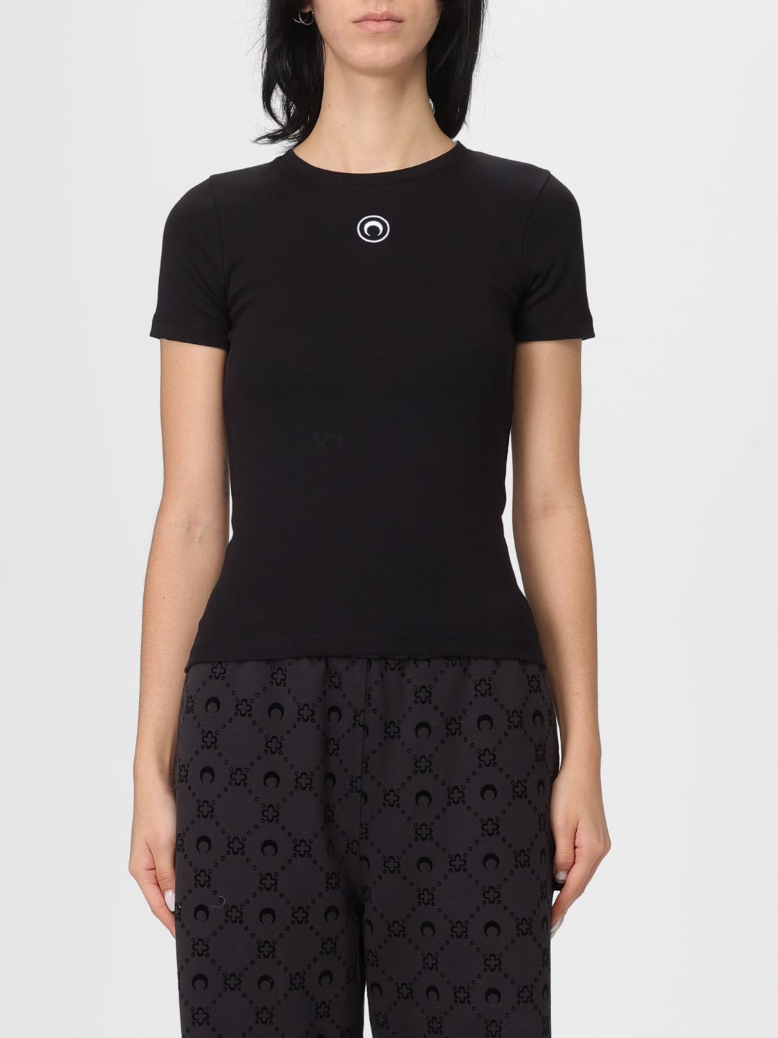 Marine Serre Round-neck Short-sleeved T-shirt In Black