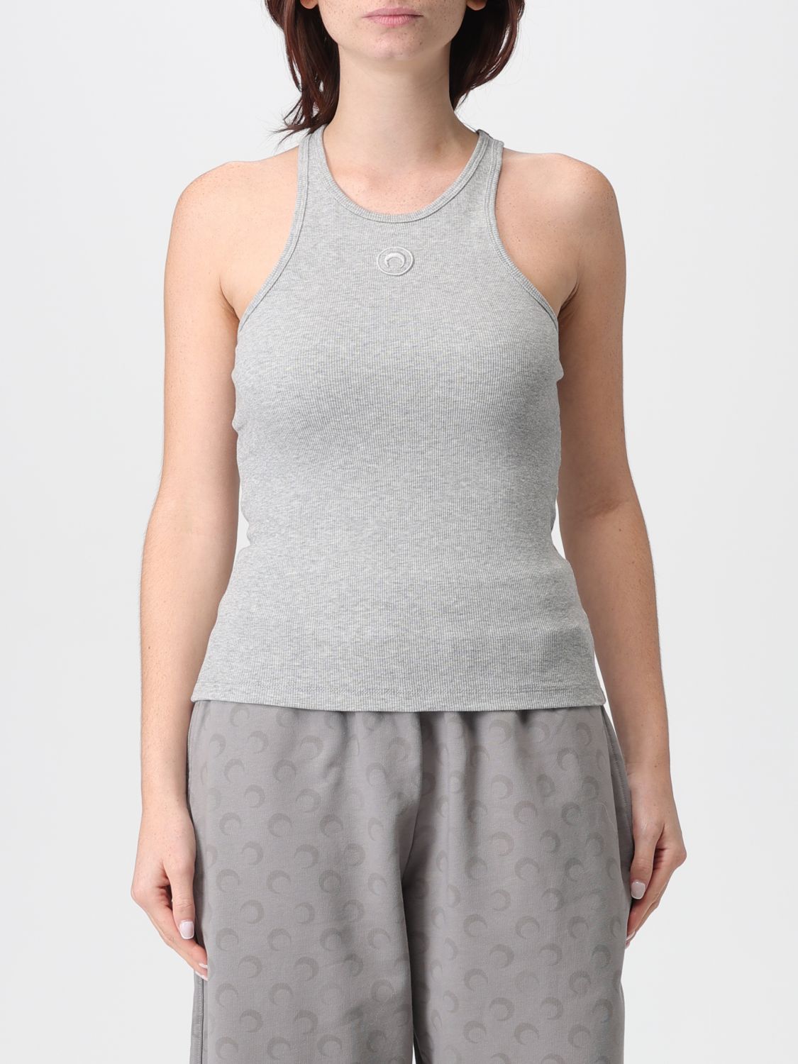 Marine Serre Crescent Moon Embroidered Tank Top In Gray