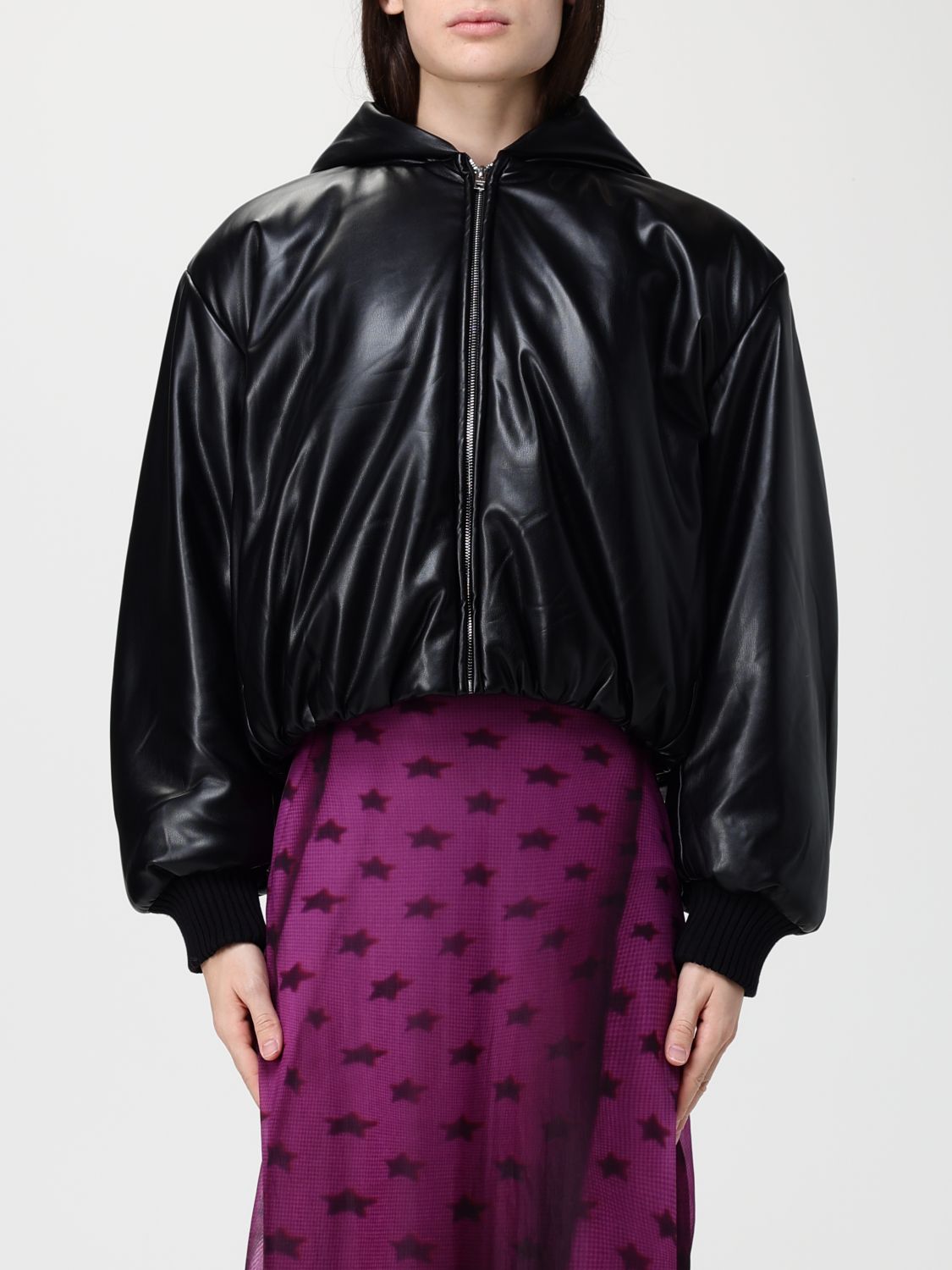 Acne Studios Hooded Faux Leather Jacket A90654le R In Black