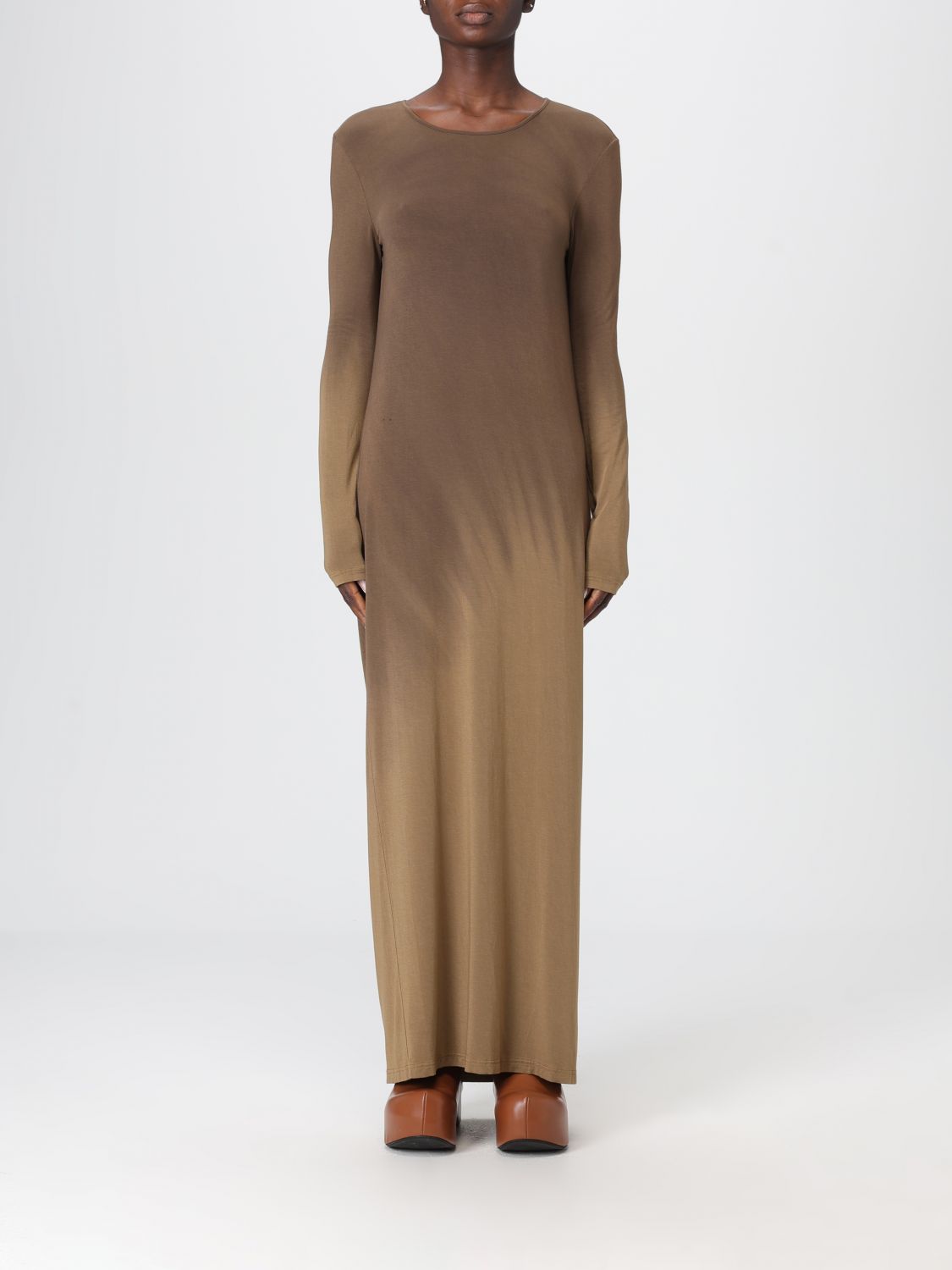 Uma Wang Long-sleeved Maxi Dress In Brown
