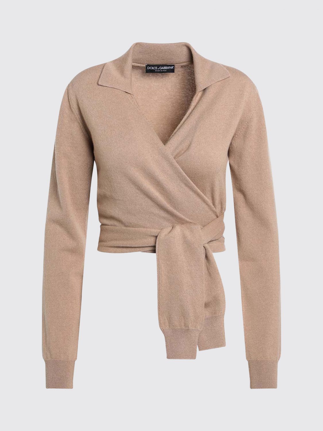 Dolce & Gabbana Beige Wrap Cardigan In Cashmere In Brown