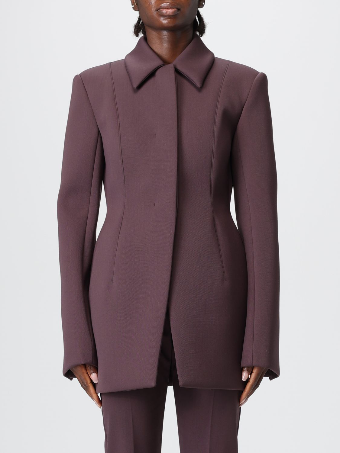 Sportmax Longline Jacket Structured Shoulders In Brown