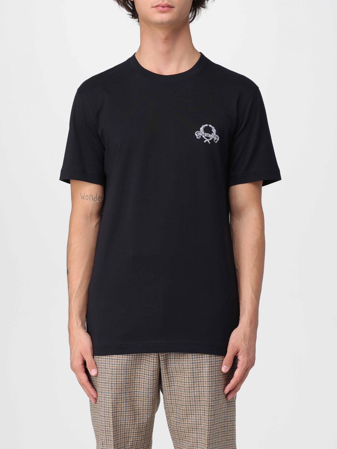 Moschino Men T-shirt With Embroidery In Black