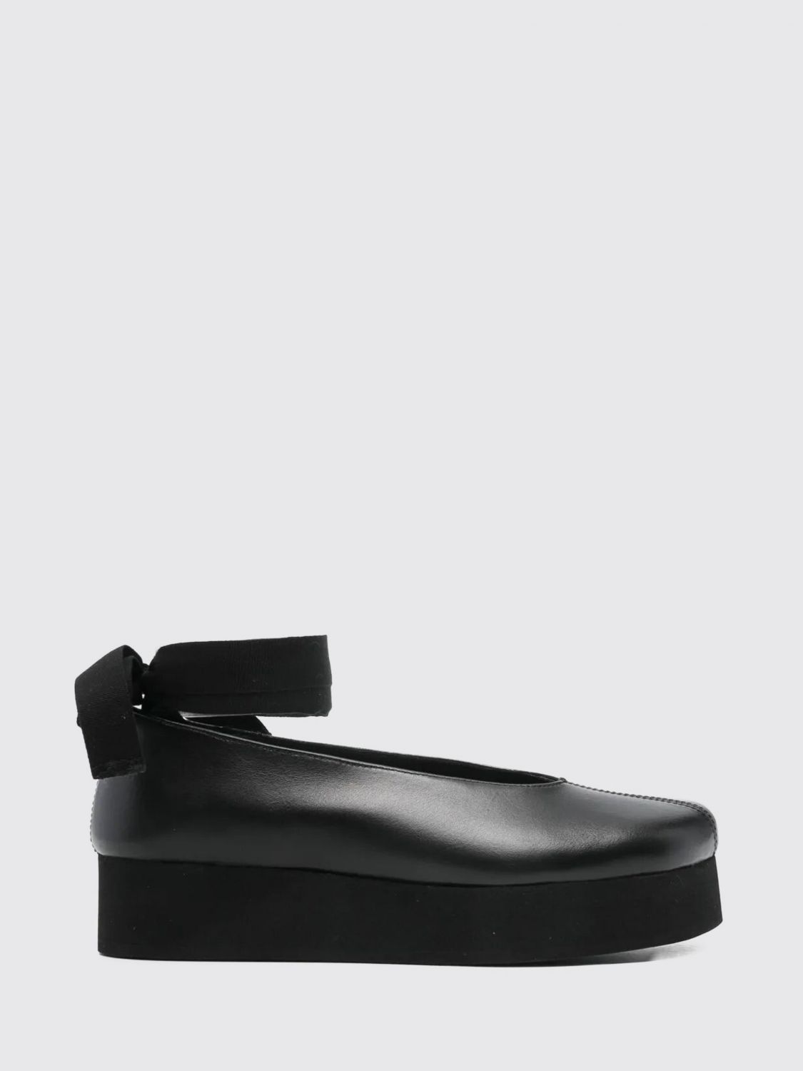 Comme Des Garçons Round Toe Platform Ballerina Shoes In Black