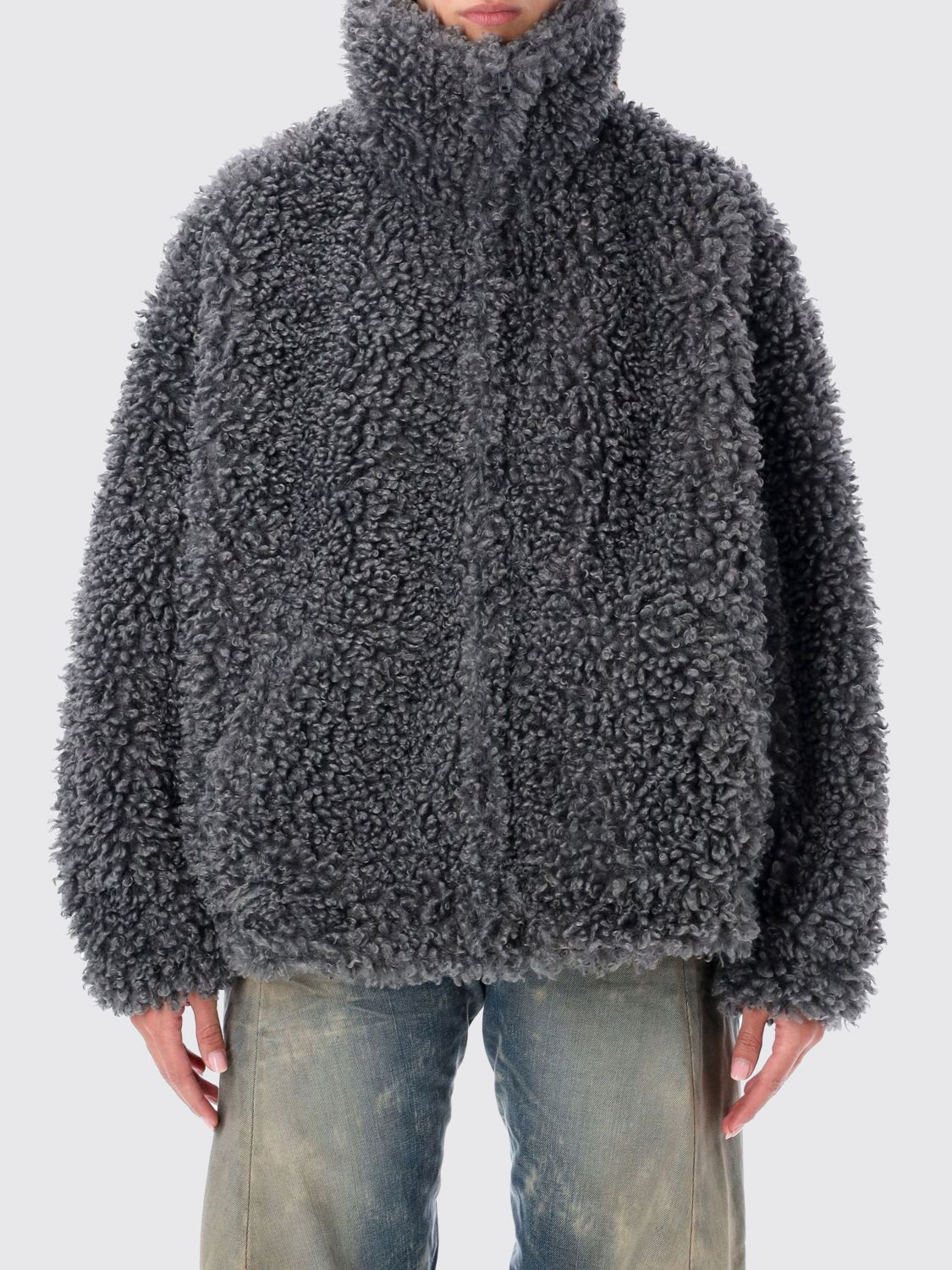 Acne Studios Oversized Faux Fur Bomber Jacket In Gray